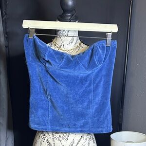 Blue Velvet Strapless Crop Top